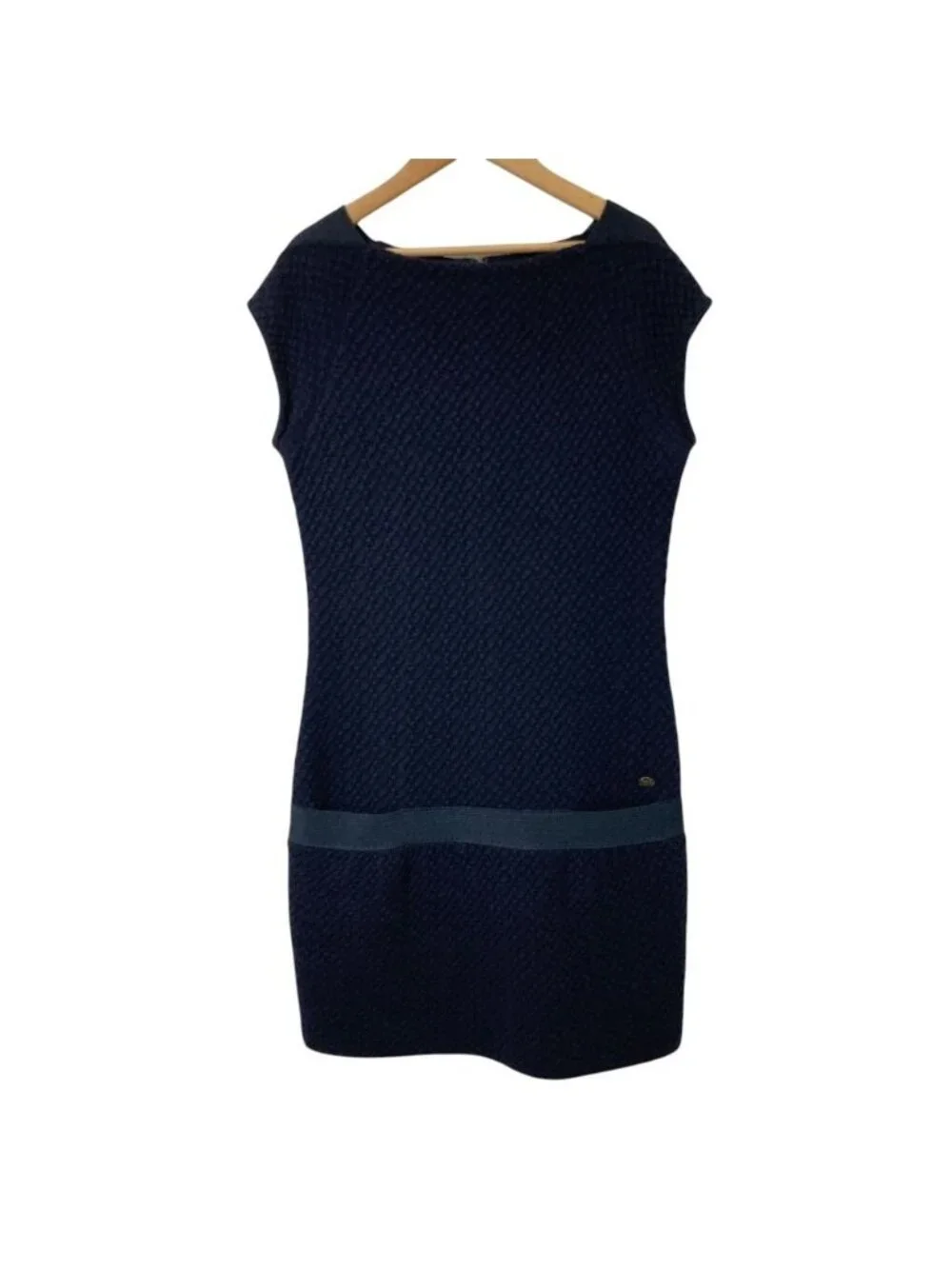 Chanel CC Logo Sleeveless Waffle Knit Dress 36 Navy